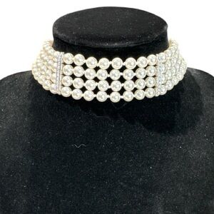 Swarovski Faux Pearl Crystal Choker 4 Strand Necklace